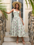 Halter Tie Smocking Floral Print Bodycon Dress