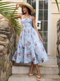 Halter Tie Smocking Floral Print Bodycon Dress