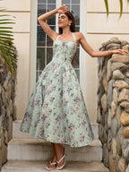 Halter Tie Smocking Floral Print Bodycon Dress