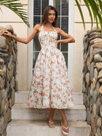 Halter Tie Smocking Floral Print Bodycon Dress