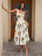 Halter Tie Smocking Floral Print Bodycon Dress