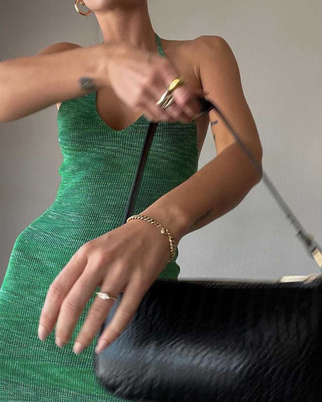 Ribbed Knit Halter V-Neck Sleeveless Bodycon Midi Dress