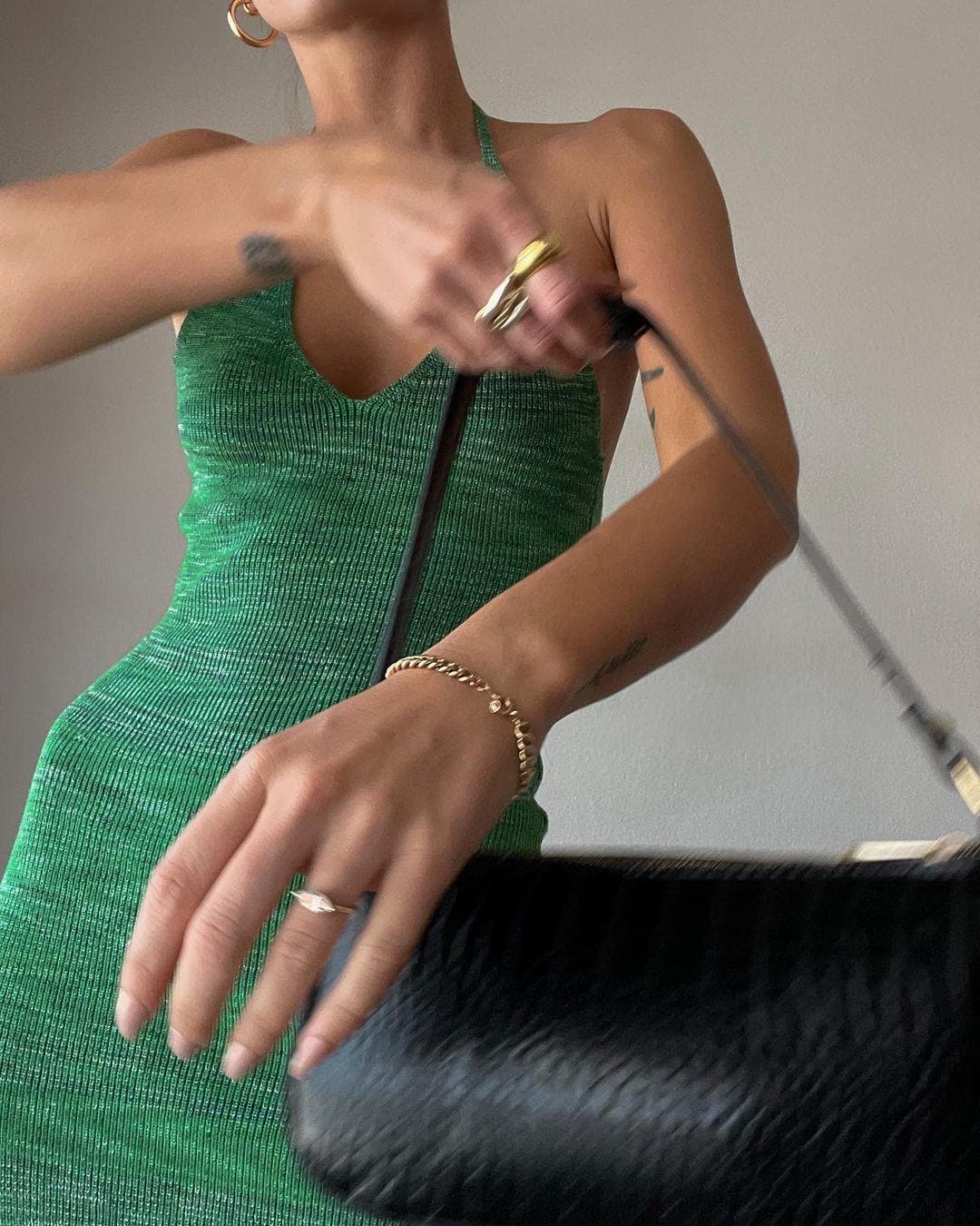 Ribbed Knit Halter V-Neck Sleeveless Bodycon Midi Dress