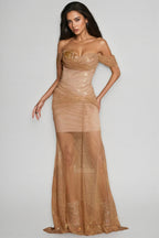 Lina Off Shoulder Diamond Mesh Maxi Dress
