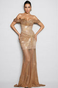 Lina Off Shoulder Diamond Mesh Maxi Dress