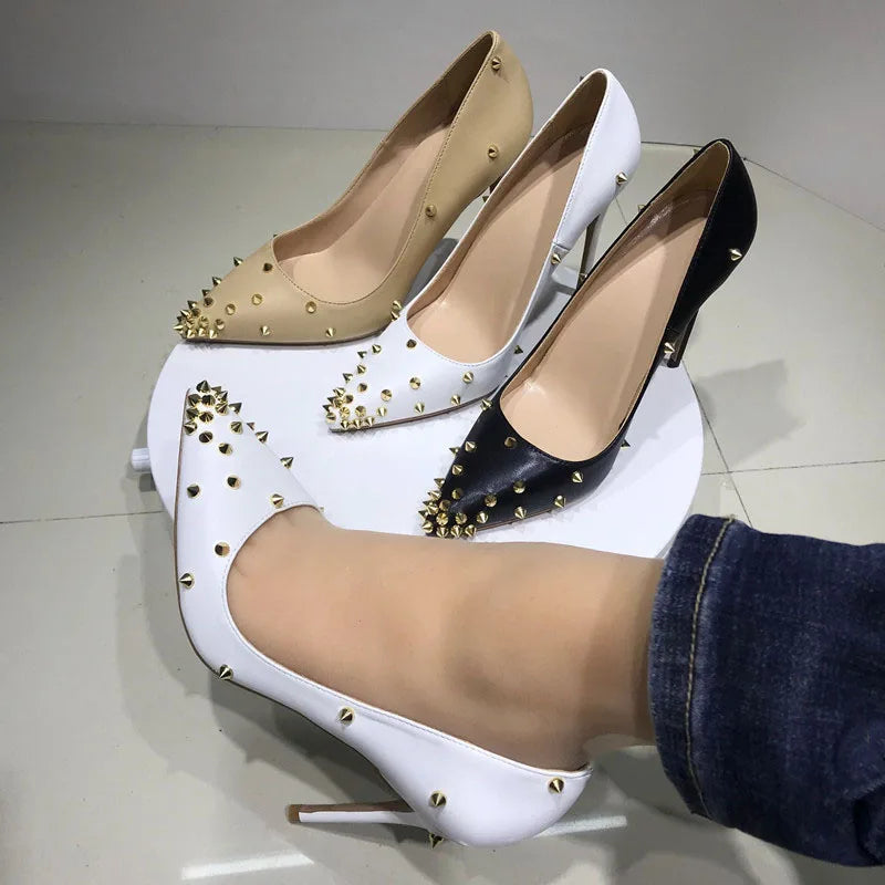 White Matte Spike Pointy Toe High Heel Party Shoes for Women