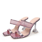 Elegant Square Toe Spike Heels Pumps Mesh Slippers for Summer Women
