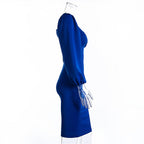 Wrap Bust Puff Sleeve Bodycon Mini Dress