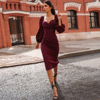 Wrap Bust Puff Sleeve Bodycon Mini Dress