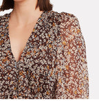 Floral Print V-Neck Lantern Sleeve Tiered Ruffle Chiffon Mini Dress