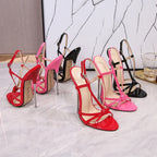 Metal Heel Strappy Stiletto Sandals for Women, 16cm High, Summer Style