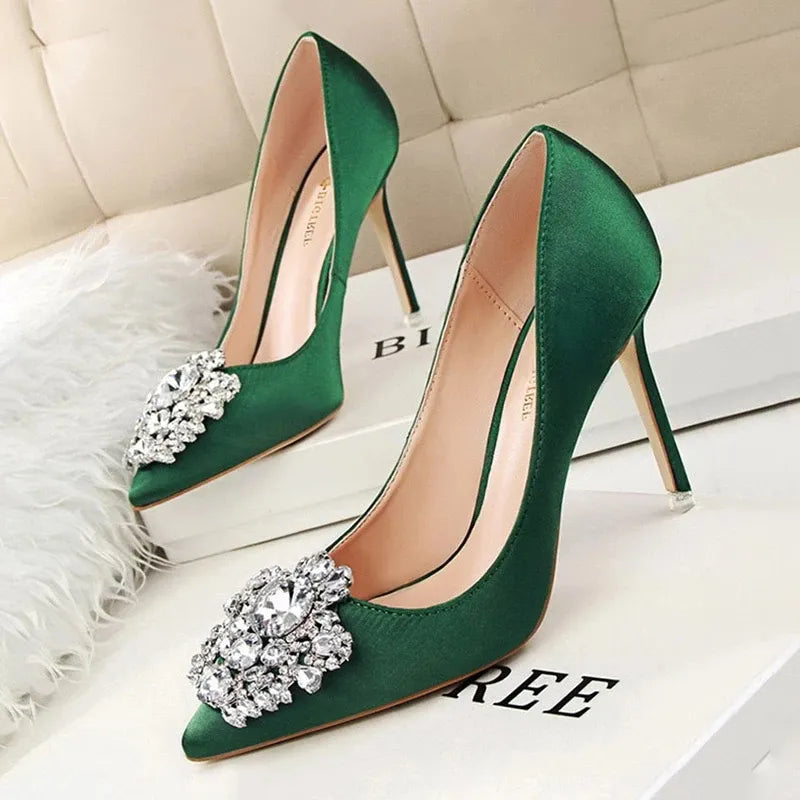 Rhinestone Stiletto Women Pumps - Sexy High Heels for Weddings