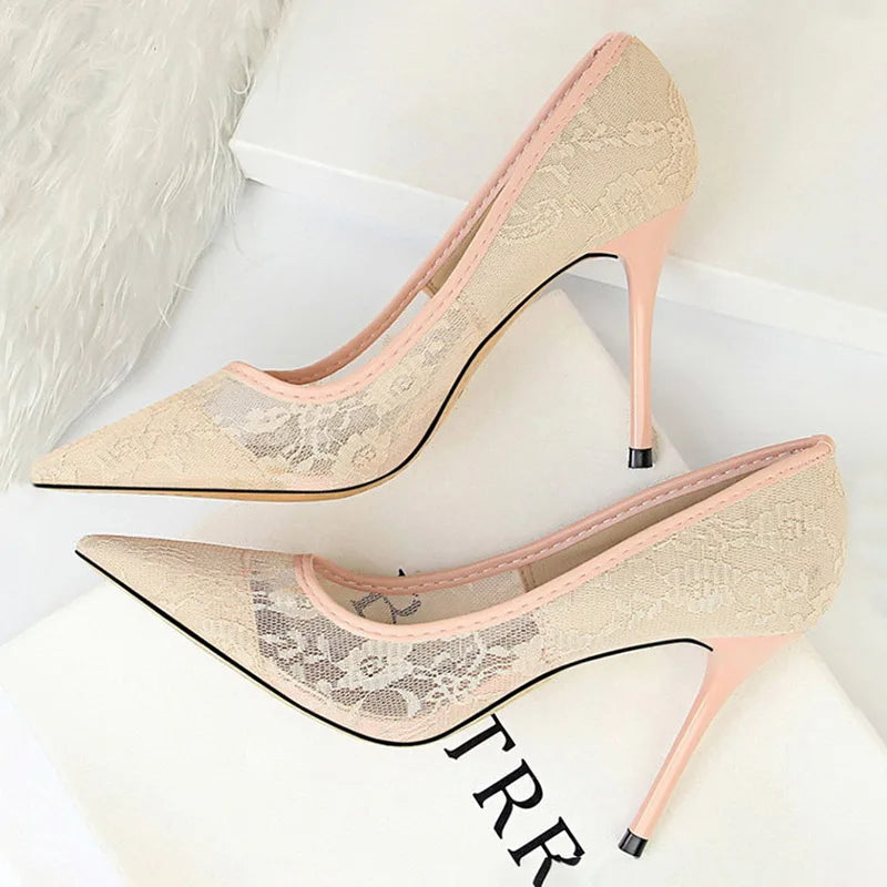 Mesh Hollow Lace Stiletto Heels for Women