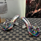 Clear PVC Crystal Heeled Women Slippers