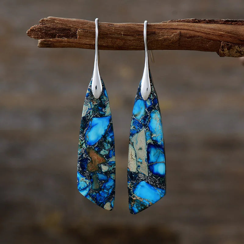 Imperial Jasper Leaf Pendant Dangle Drop Earrings Jewelry