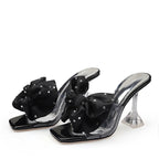 Crystal Bow High Heels Slippers Shoes for Women