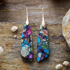 Imperial Jasper Leaf Pendant Dangle Drop Earrings Jewelry