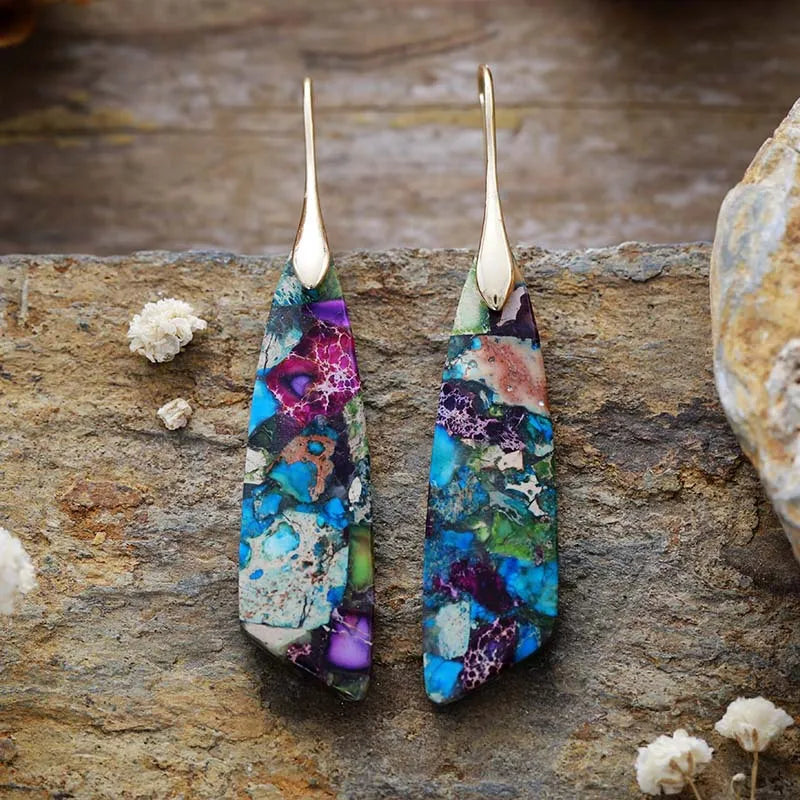 Imperial Jasper Leaf Pendant Dangle Drop Earrings Jewelry