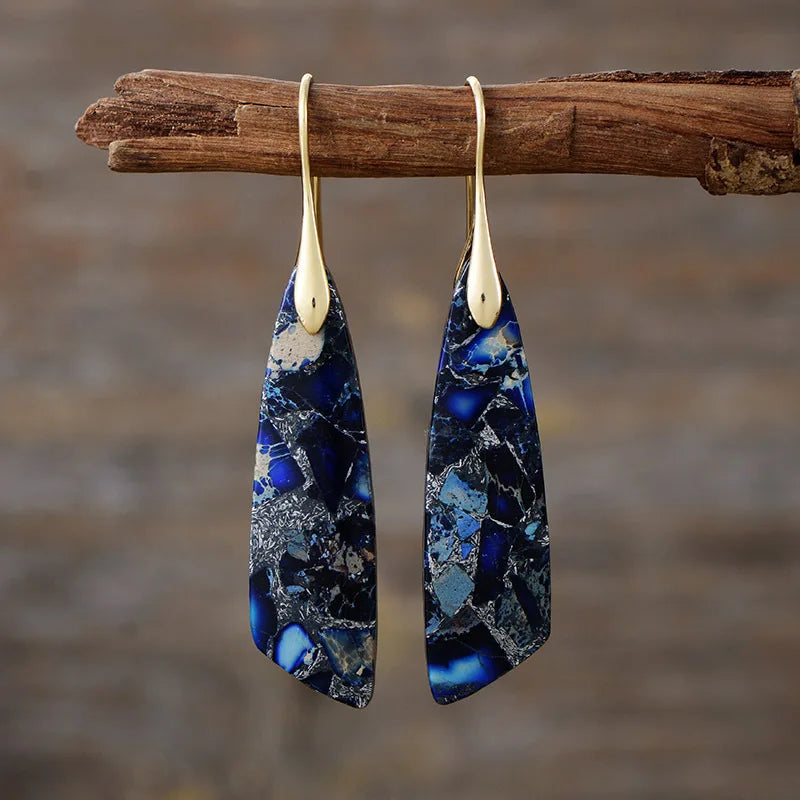 Imperial Jasper Leaf Pendant Dangle Drop Earrings Jewelry