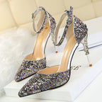 Sequined High Heel Stiletto Pumps in Gold and Silver