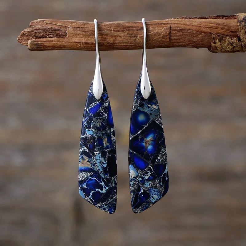 Imperial Jasper Leaf Pendant Dangle Drop Earrings Jewelry