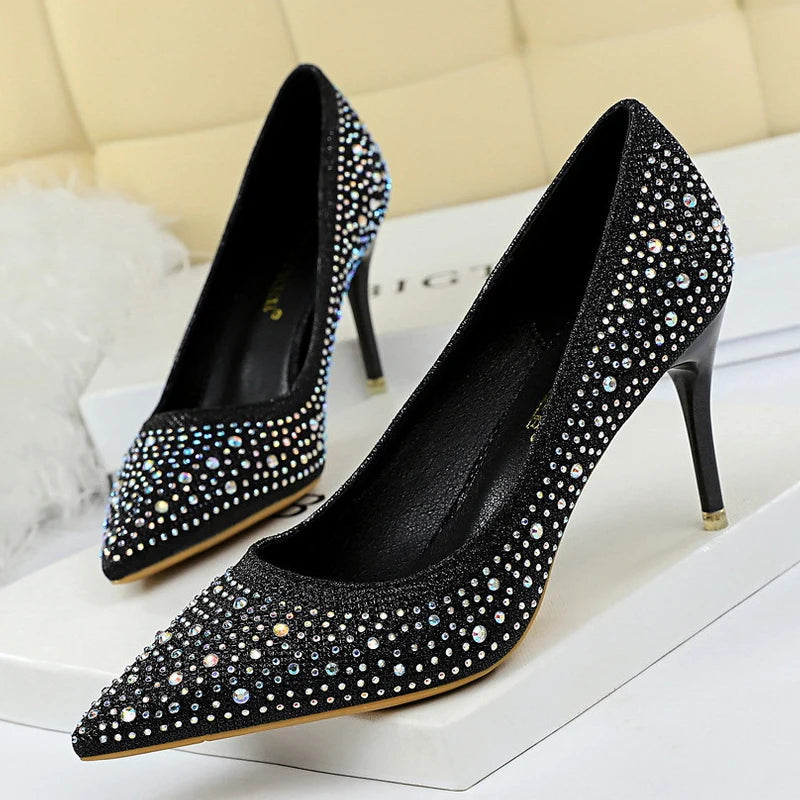 Rhinestone High Heel Wedding Pumps - 10 cm Heel