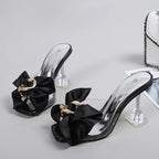 Pink Butterfly-knot Designer Sandals with Clear Heels