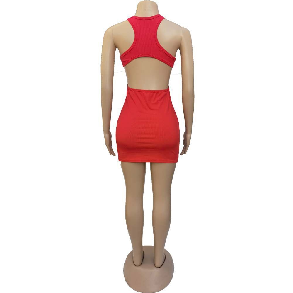 Ribbed Knit Scoop Neck Side Cutout Bodycon Mini Dress