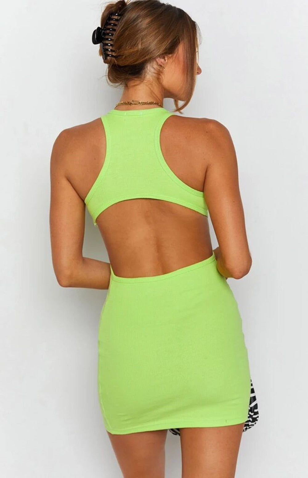 Ribbed Knit Scoop Neck Side Cutout Bodycon Mini Dress