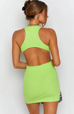 Ribbed Knit Scoop Neck Side Cutout Bodycon Mini Dress