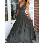 Convertible Wrap Strap Halter Waist Band High Slit Swing Maxi Dress