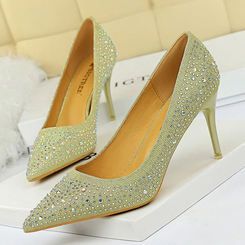 Rhinestone High Heel Wedding Pumps - 10 cm Heel