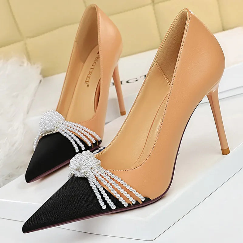 Luxurious Pearl Bowknot High Heels for Fashion Parties