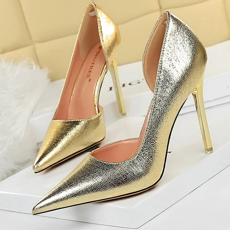 Gold Silver Black Champagne Women Pumps Stiletto Heels Wedding Shoes Sexy