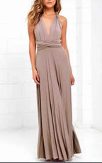 Convertible Wrap Strap Halter Waist Band High Slit Swing Maxi Dress