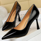 Patent Leather Pointed Toe Stiletto Pumps for Women Office Wear