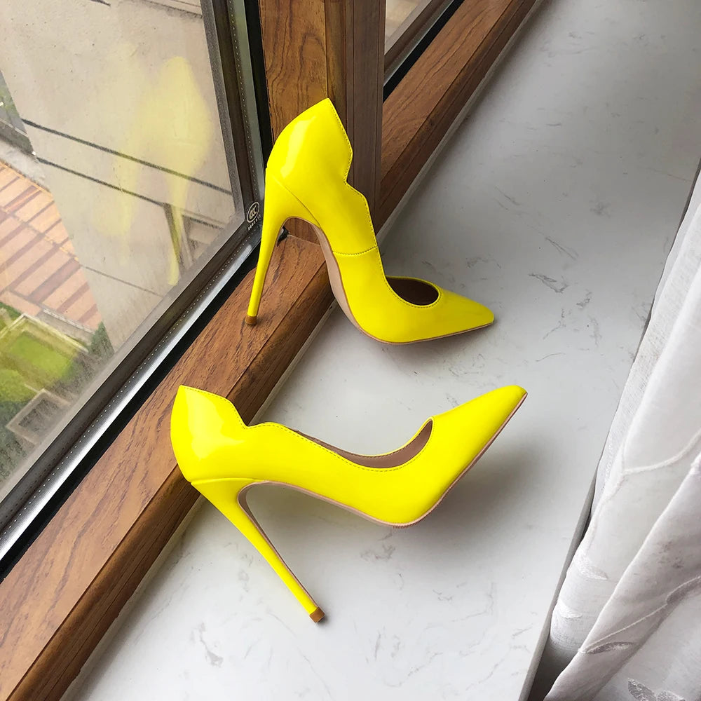 Glossy Yellow Pointy Toe High Heel Party Shoes for Women