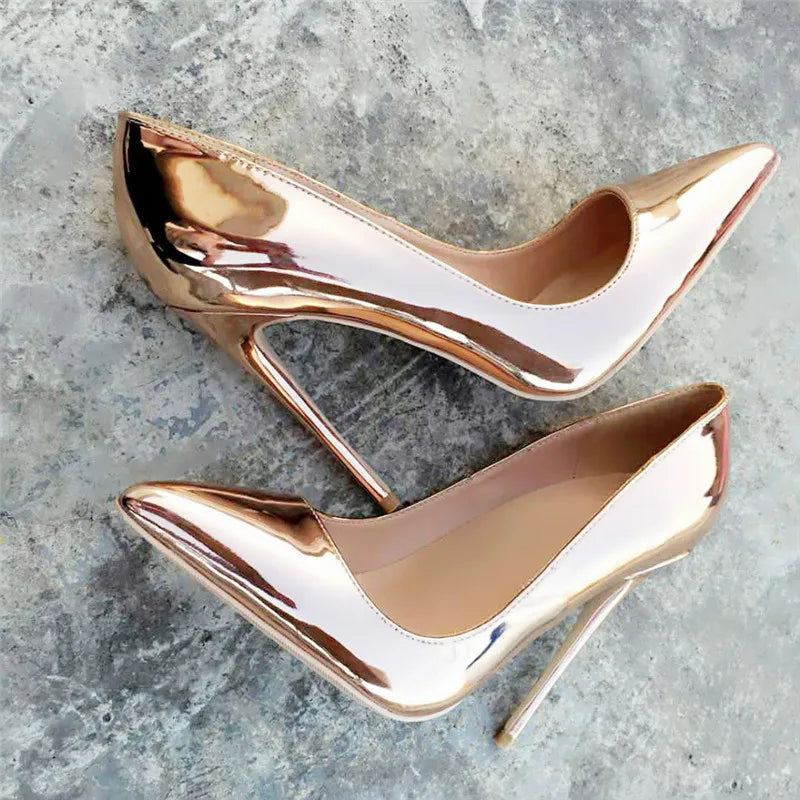Gold Pointed Toe Stiletto High Heels for Sexy Women