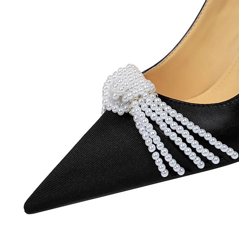 Luxurious Pearl Bowknot High Heels for Fashion Parties