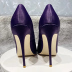 Purple Satin Pointy Toe High Heel with Glitter Square Decor