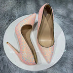 Pink Glitter Sequins Women Sexy Pumps for Wedding Party Slip On Pointed Toe Shoes