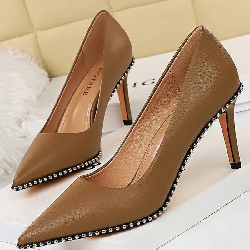 Sexy Party Rivet Woman Pumps - High Heels Stiletto in Pu Leather