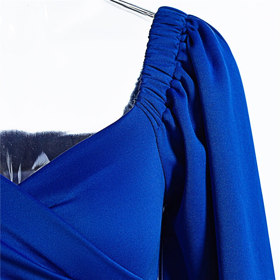 Wrap Bust Puff Sleeve Bodycon Mini Dress
