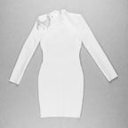 Crystal Fringe Open Back Mock Neck Long Sleeve Bodycon Dress