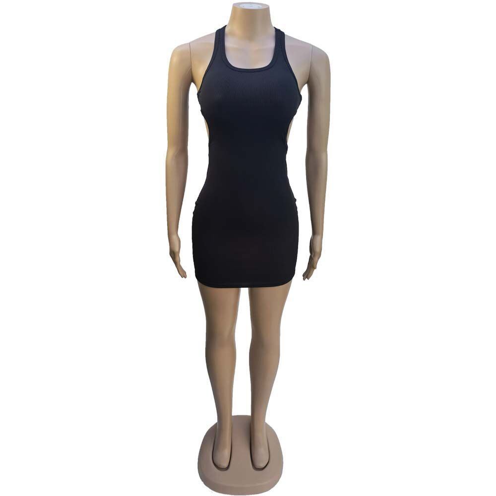 Ribbed Knit Scoop Neck Side Cutout Bodycon Mini Dress