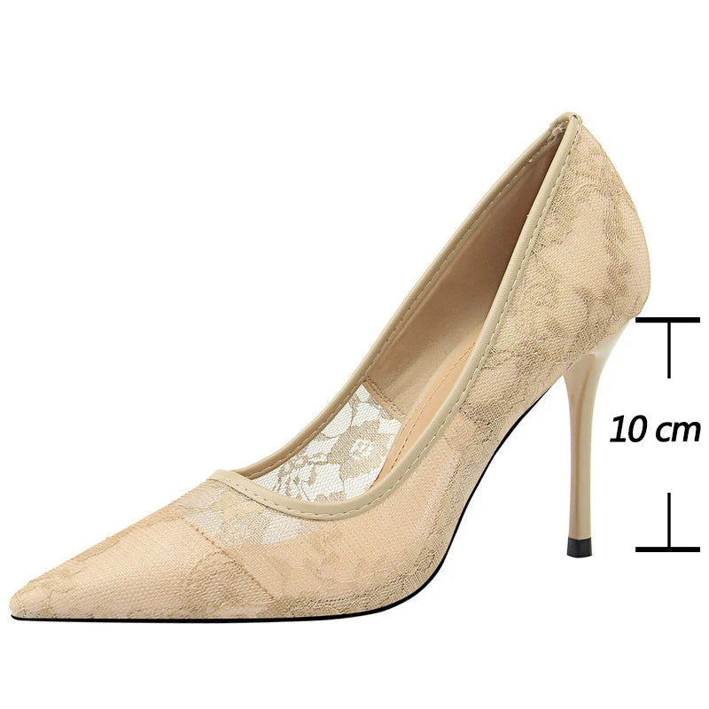 Mesh Hollow Lace Stiletto Heels for Women
