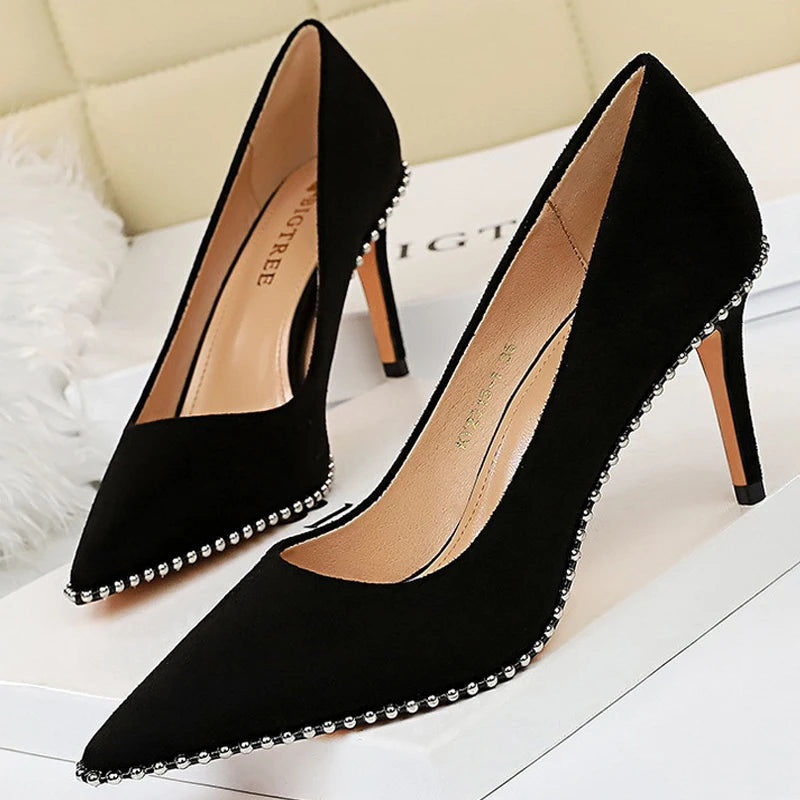 Sexy Party Rivet Woman Pumps - High Heels Stiletto in Pu Leather