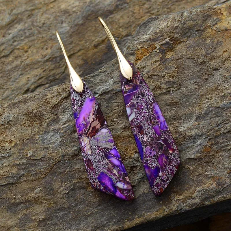 Imperial Jasper Leaf Pendant Dangle Drop Earrings Jewelry