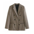 Fall women blazer jacket ladies tops office wear women korean plaid blazer vintage orange long blazer coat streetwear
