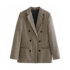 Fall women blazer jacket ladies tops office wear women korean plaid blazer vintage orange long blazer coat streetwear